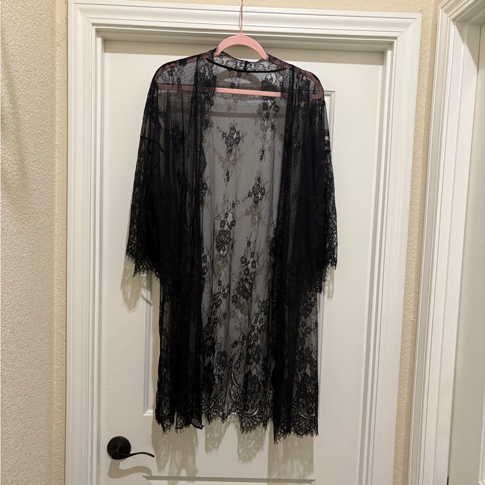 Avidlove Black Lace Lingerie Ruffled Hem Sheer Nightgown